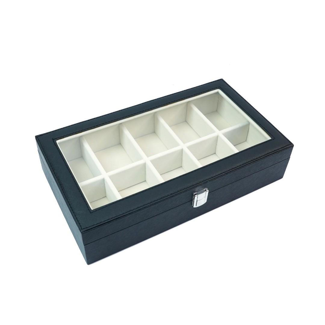 TBT 10 Slot Tie & Pocket Square Box With Glass Top