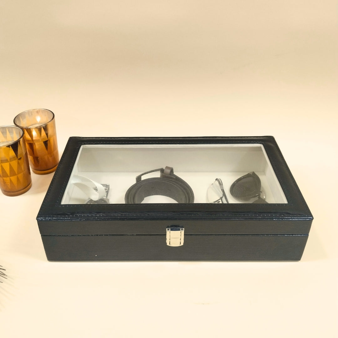 Plain Jewellery & Accessory Organiser Box with Glass Lid