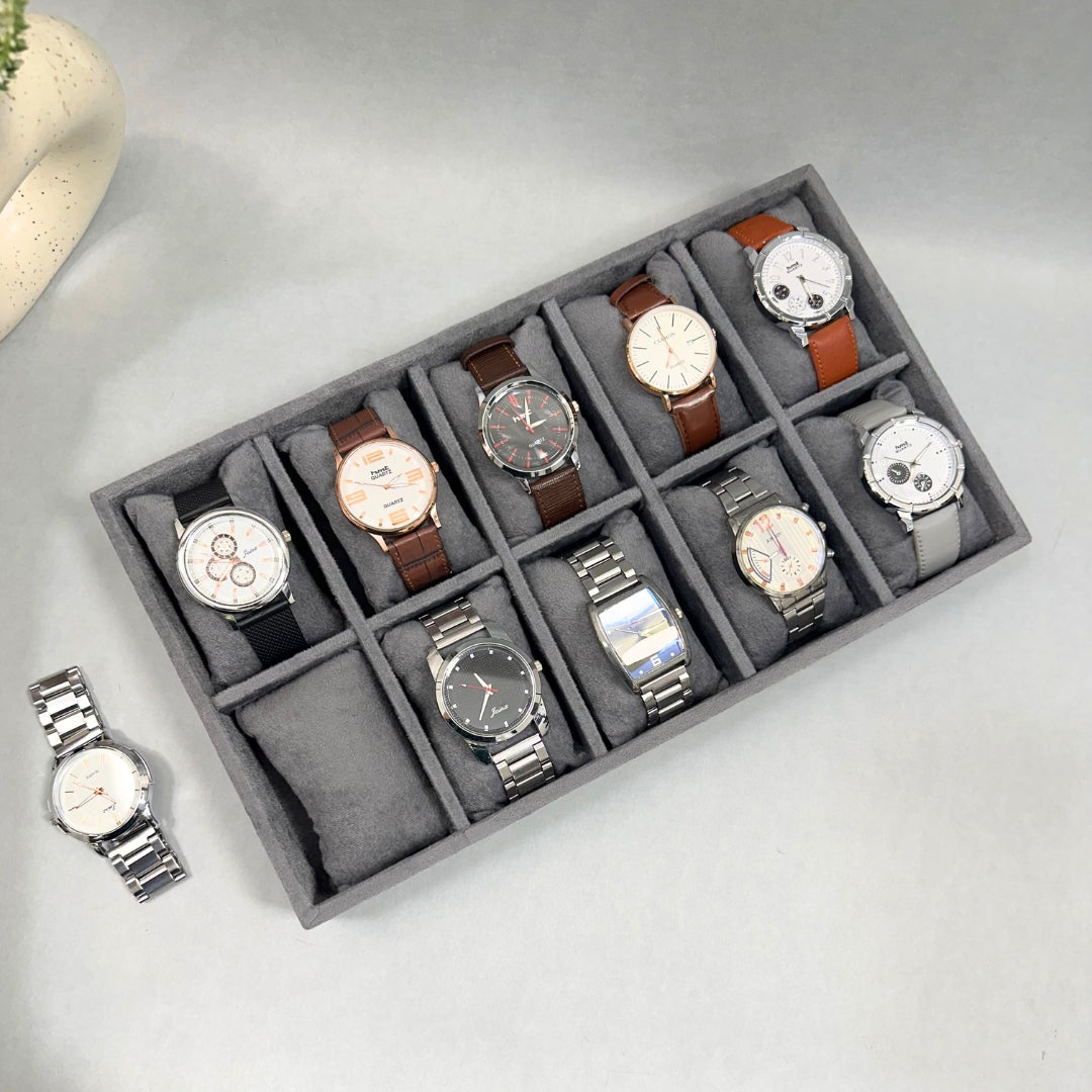 10 Slot Watch Storage Tray – Elegant Display for Timepieces.