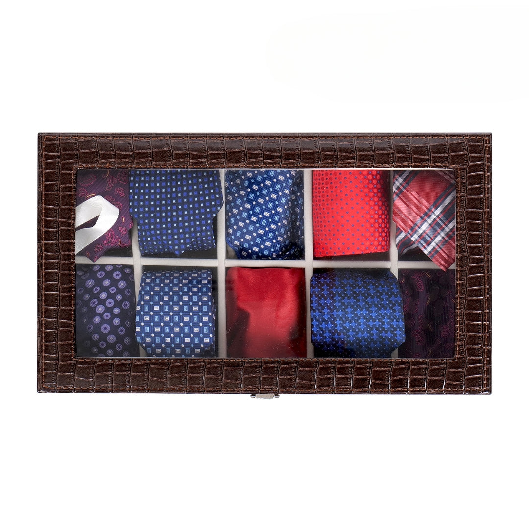 10 Slot Tie Pocket Square Box With Glass Top