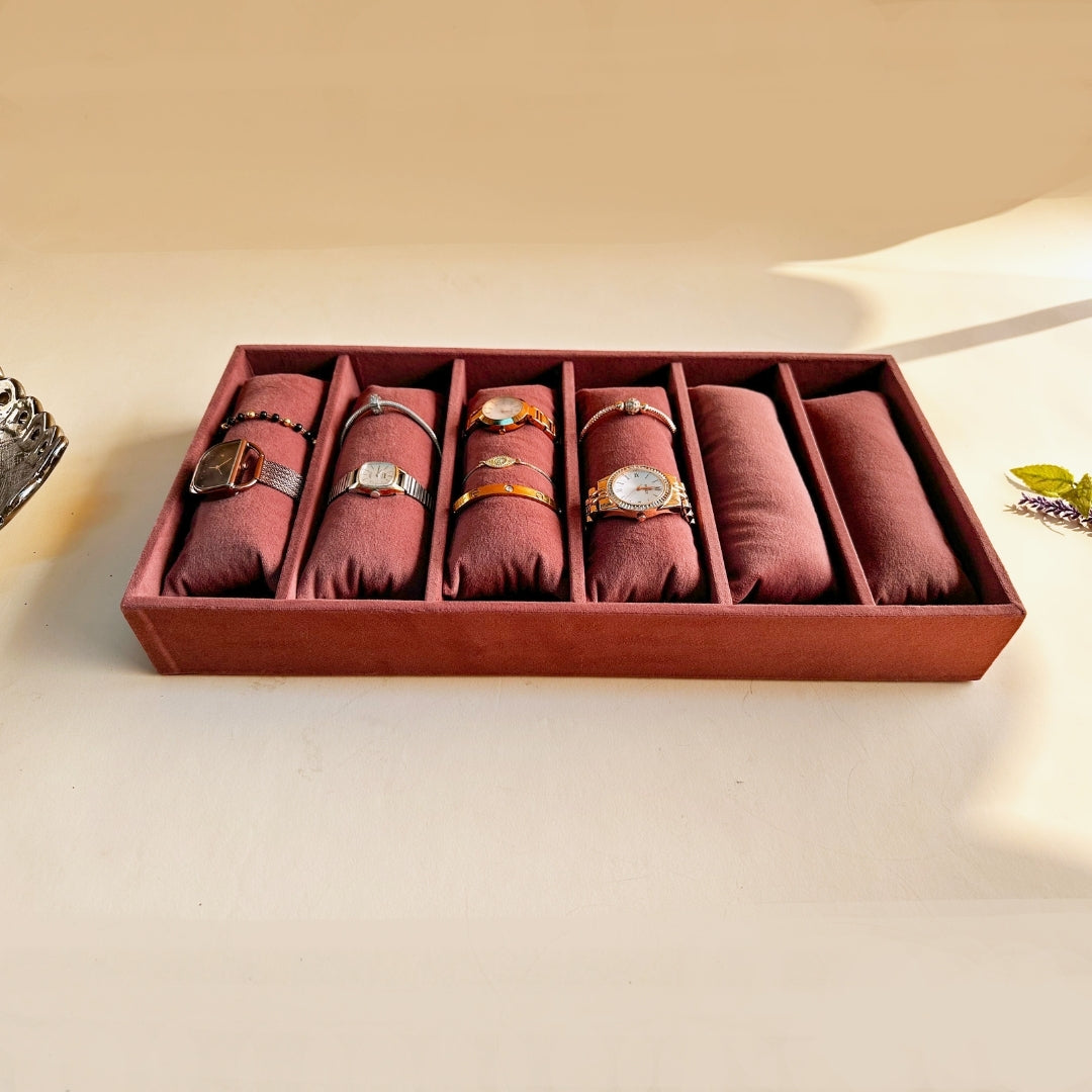6 Slot Velvet Bracelet Organiser Tray with Pillow Cushions