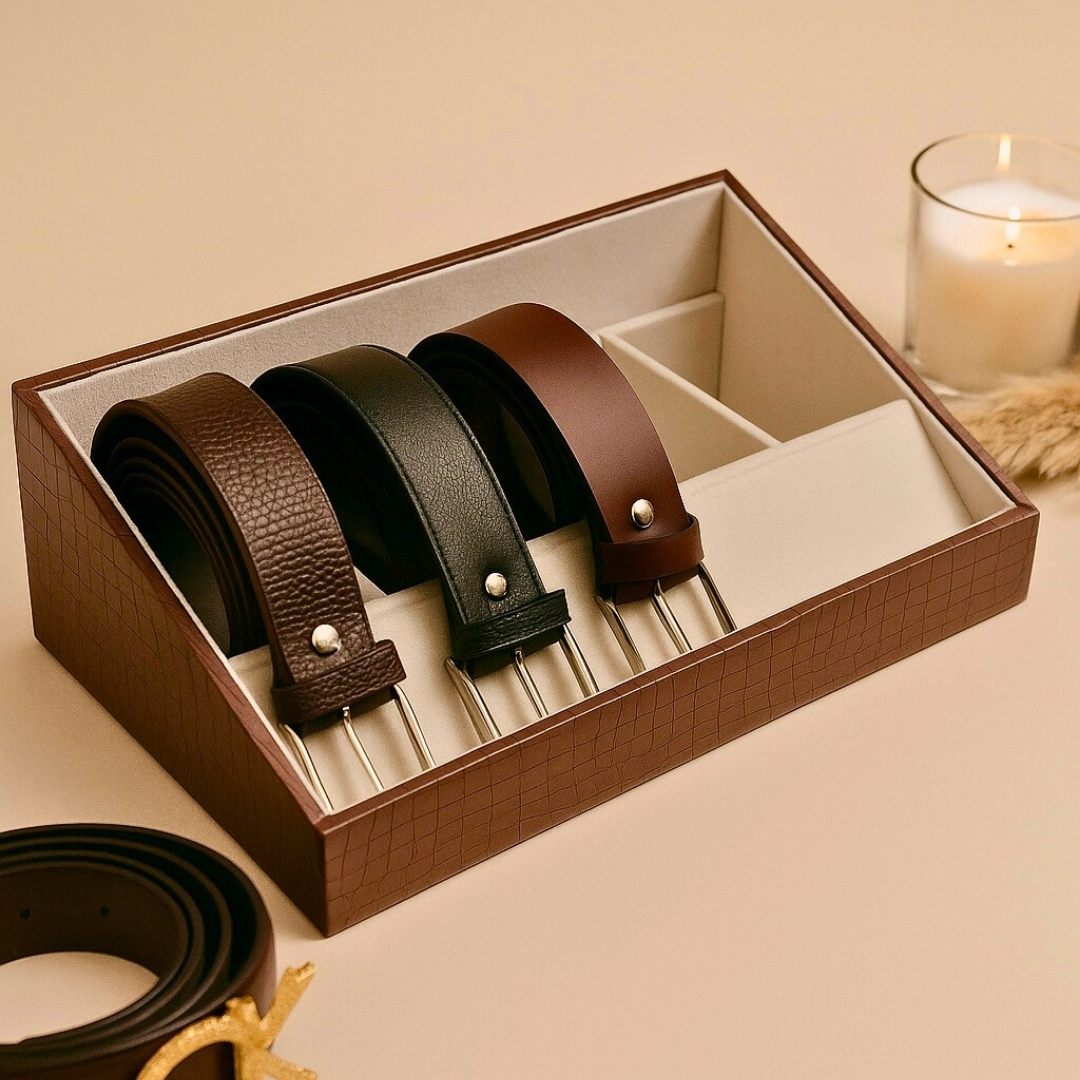 5 Slot Luxury Vegan Leather Belt Tray
