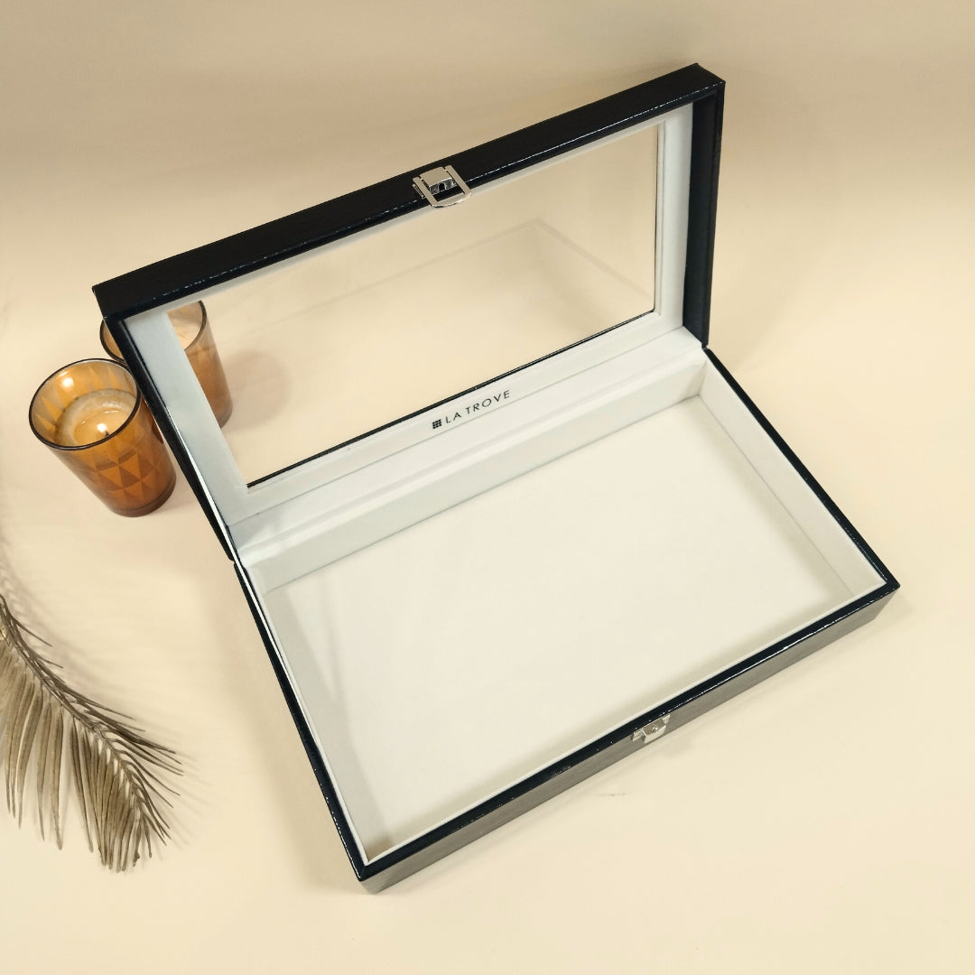 Plain Jewellery & Accessory Organiser Box with Glass Lid