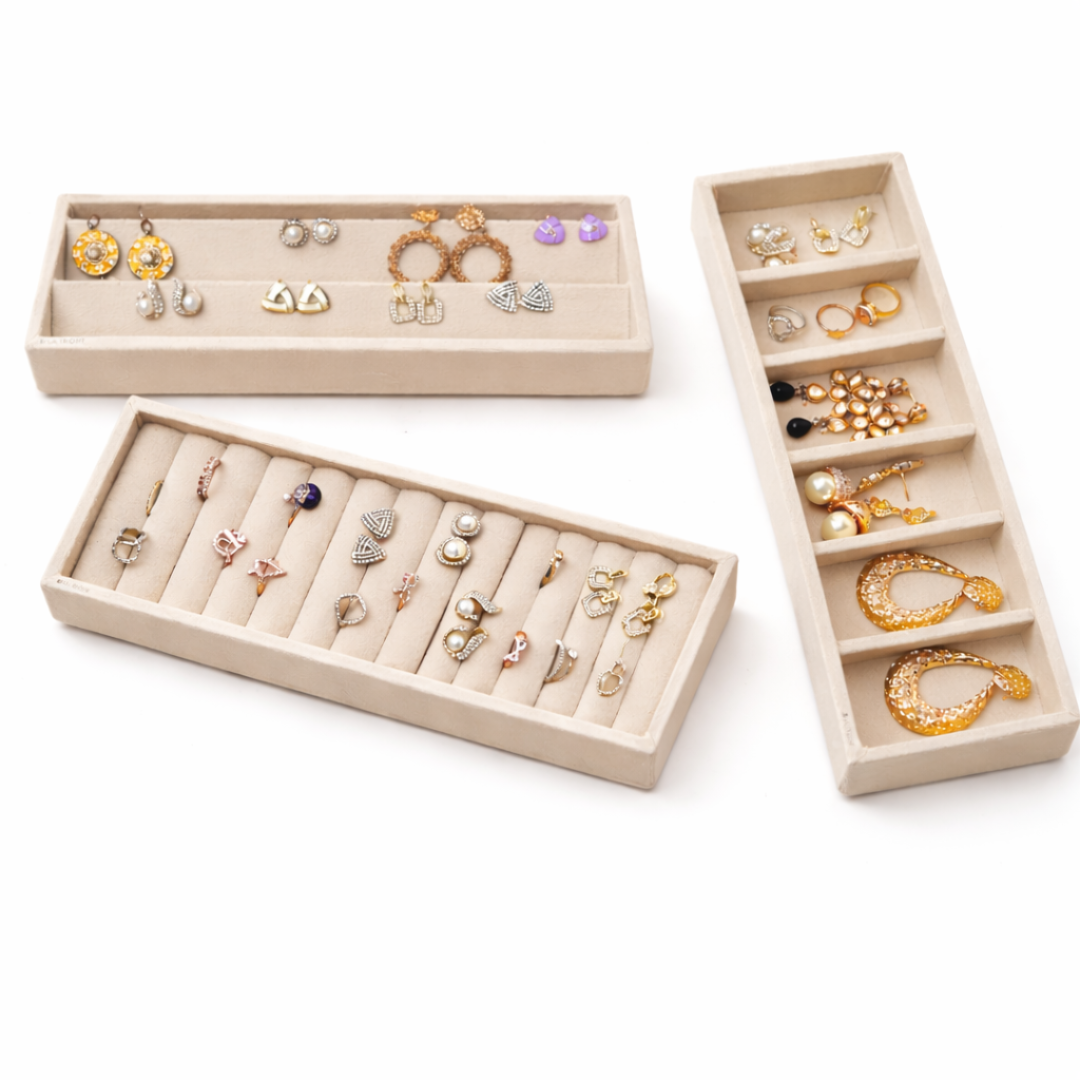 Jewellery Storage Tray Combo (3 Grid Necklace, Earring & Plain Organiser)