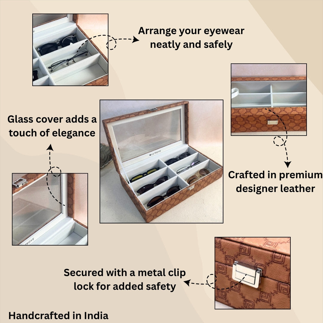 Designer 6 Slot Sunglass Organiser Box With Glass Top