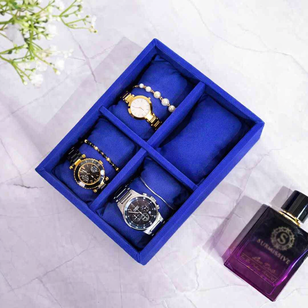 4 Slot Watch Tray Organiser for Drawer & Dresser – Premium Velvet Storage