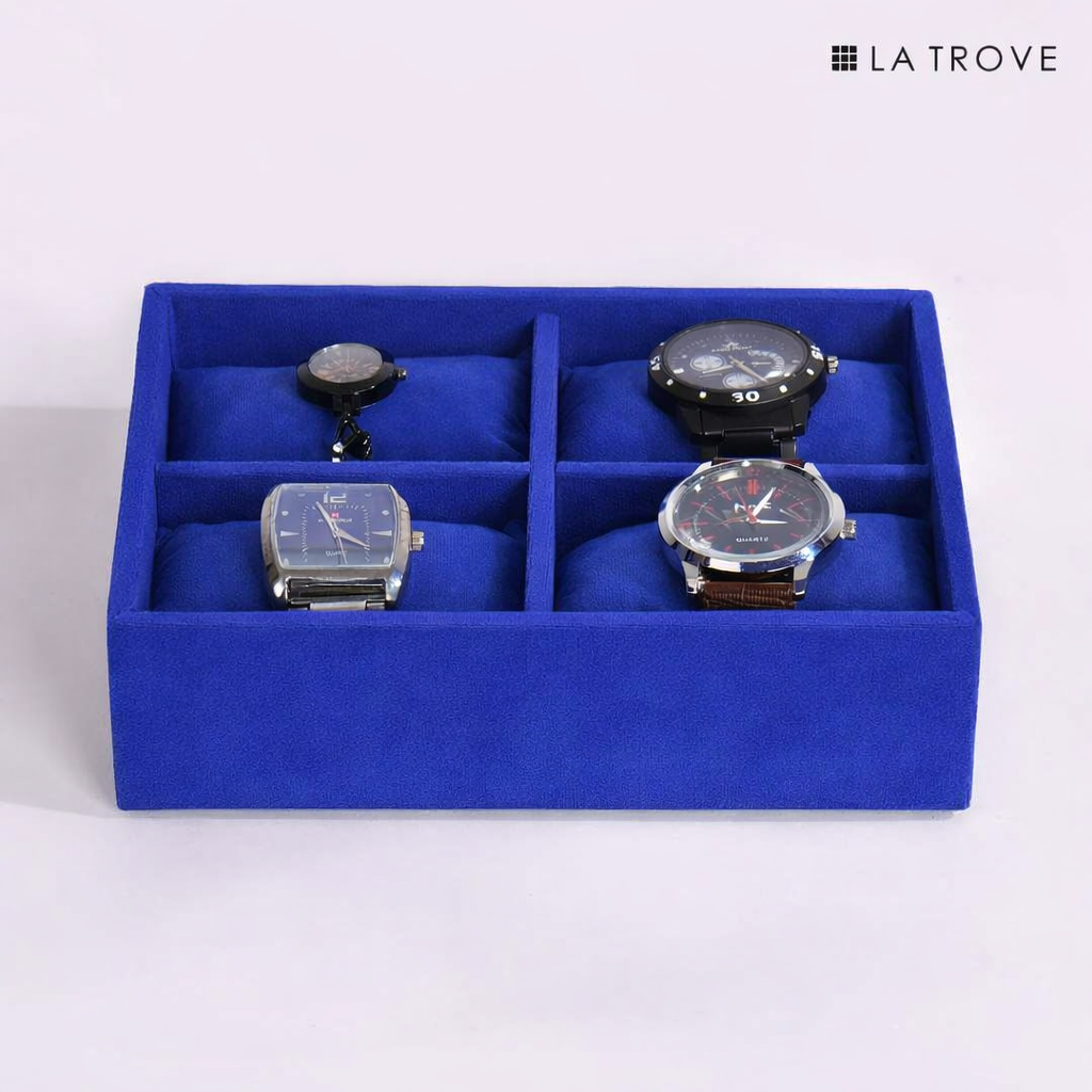 4 Slot Watch Tray Organiser for Drawer & Dresser – Premium Velvet Storage