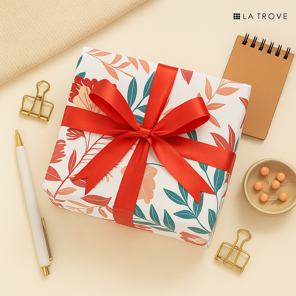 Elegant floral design packing paper for gift wrapping.