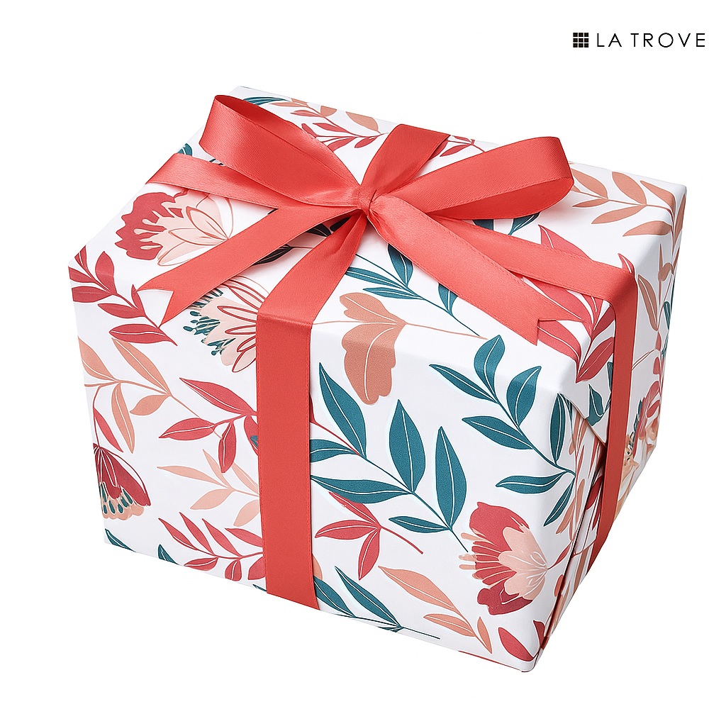 Soft floral print gift wrapping paper.