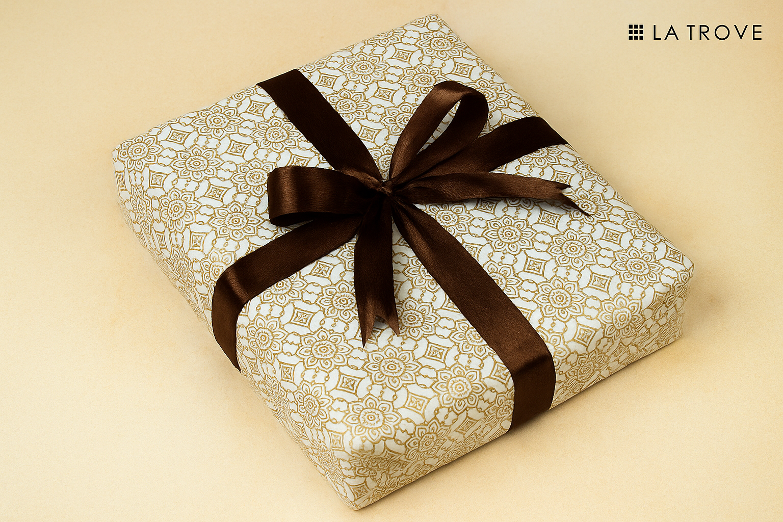 Golden Flower White Base Packing Paper – Floral Gift Wrap.
