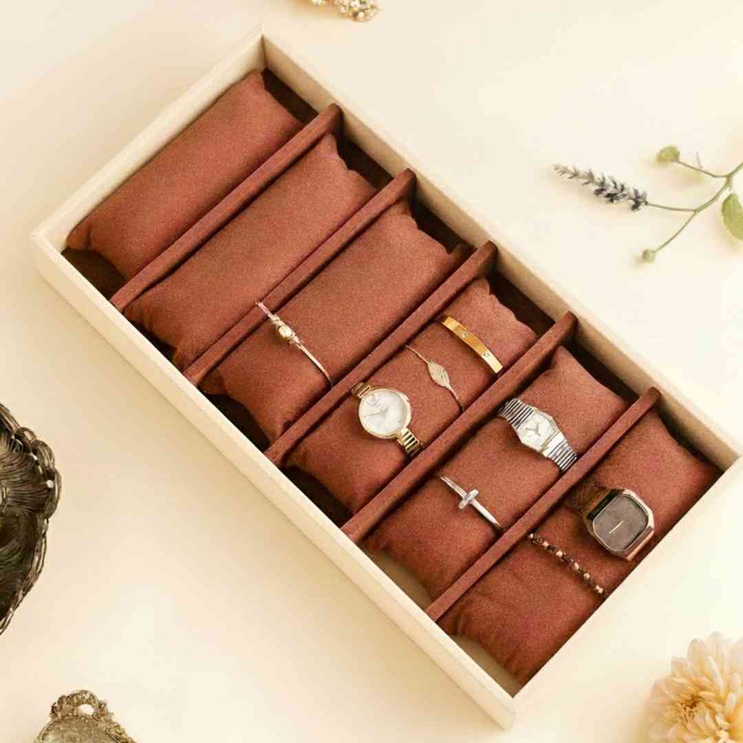 6 Slot Velvet Organiser Tray with Pillows