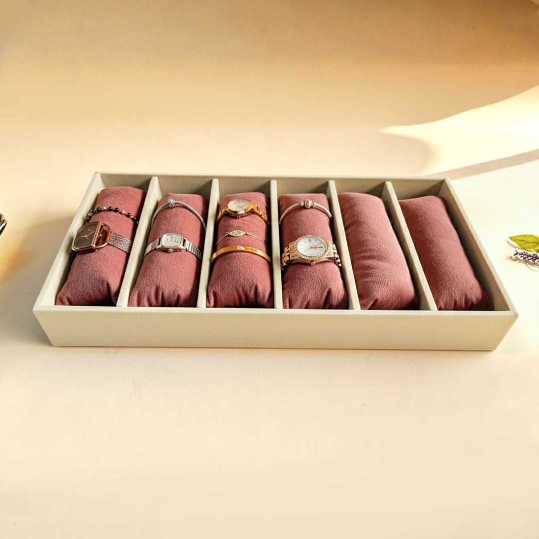 6 Slot Velvet Organiser Tray with Pillows