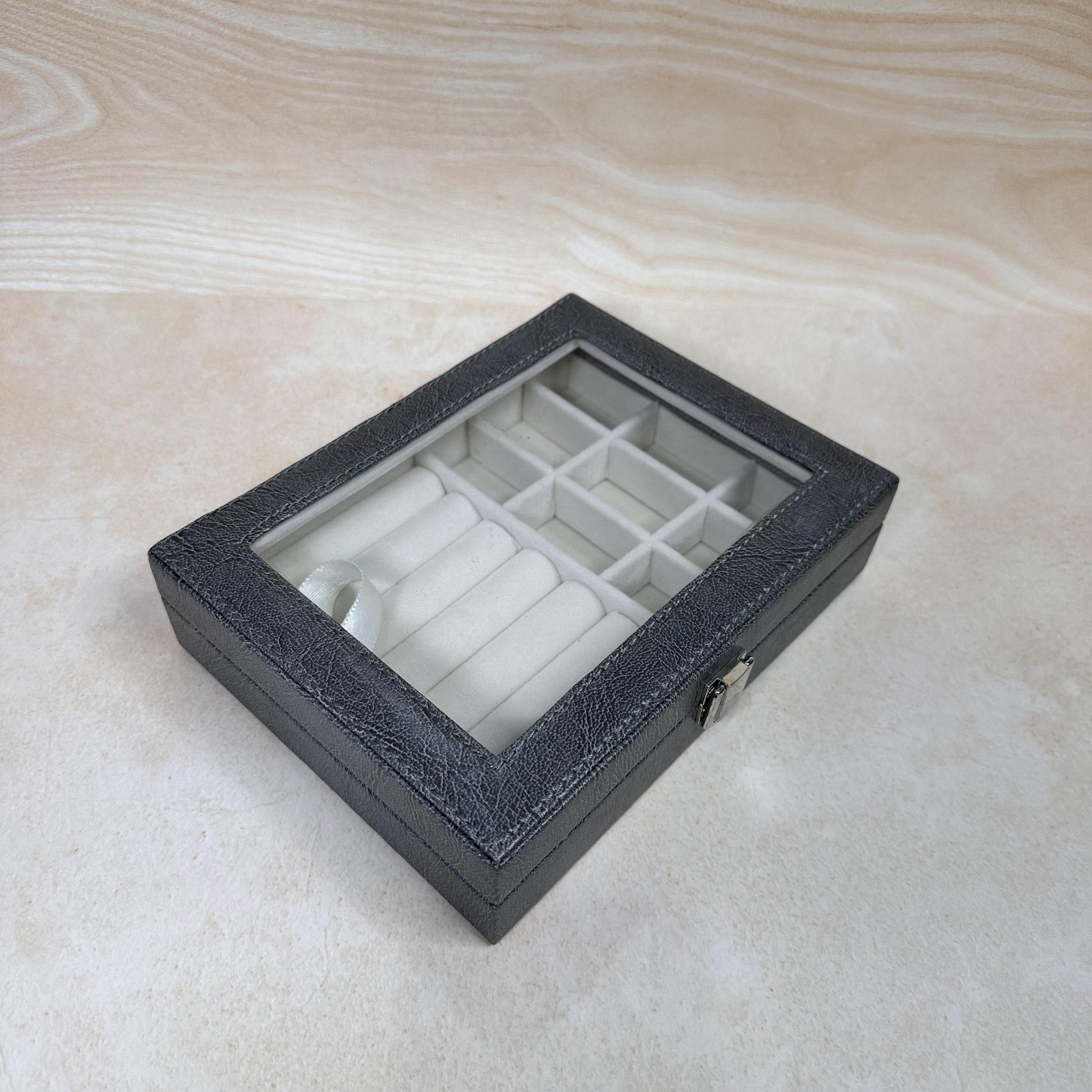 Elegant Glass Top Box for Earring Storage – Grey.
