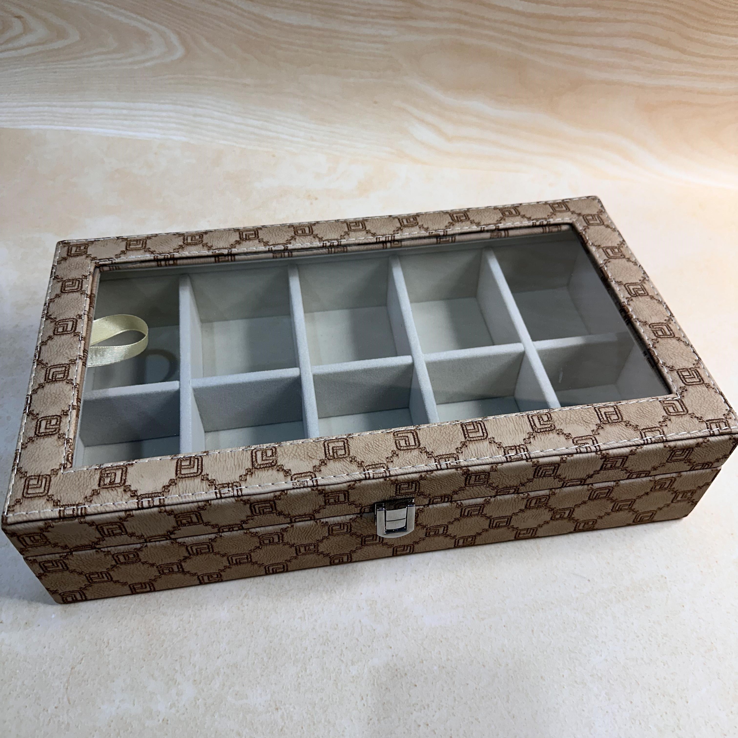 10 Slot Tie & Pocket Square Organiser Box (Glass Top)