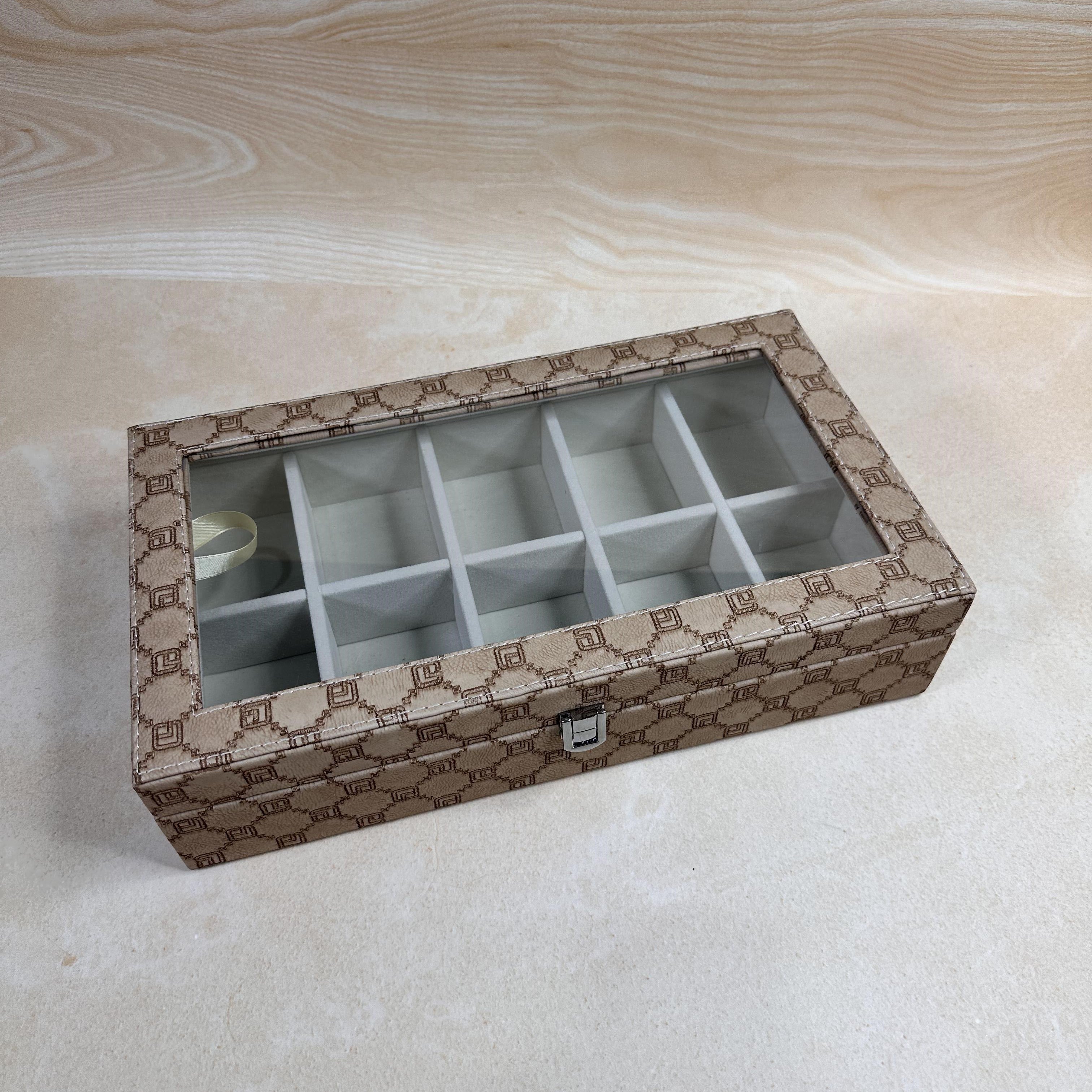 10 Slot Tie & Pocket Square Organiser Box (Glass Top)