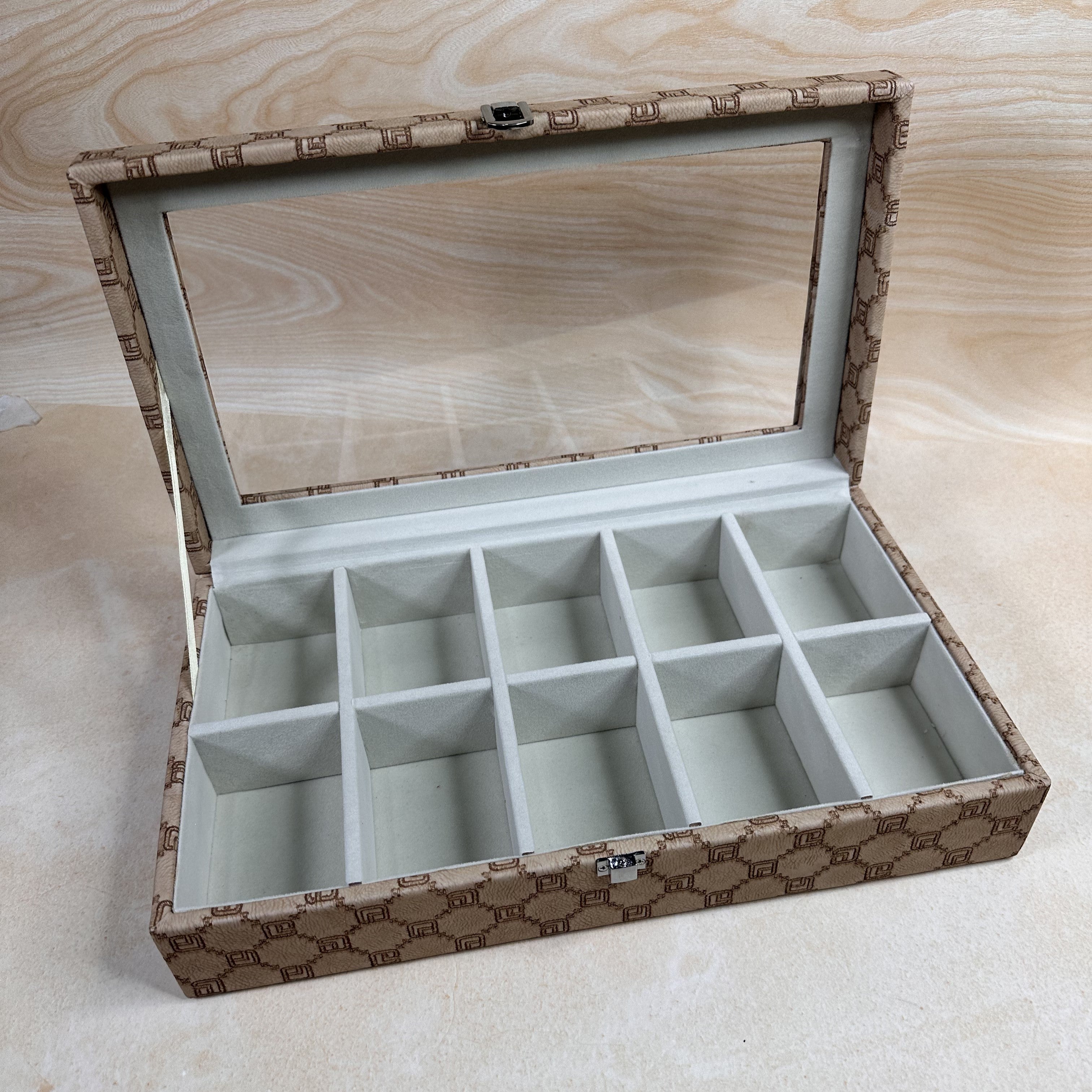 10 Slot Tie & Pocket Square Organiser Box (Glass Top)