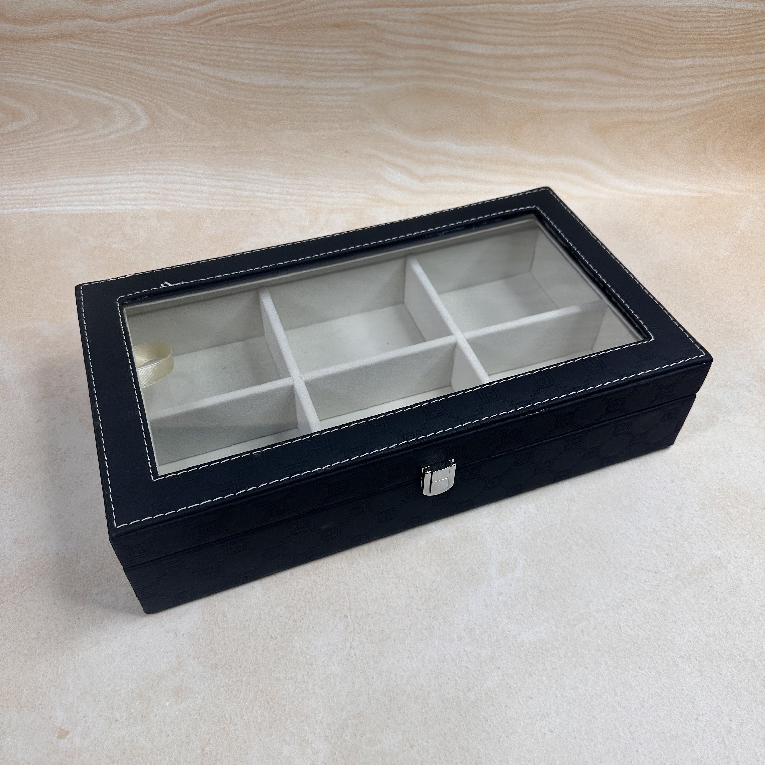 Premium 6 Slot Belt Box With Glass Top