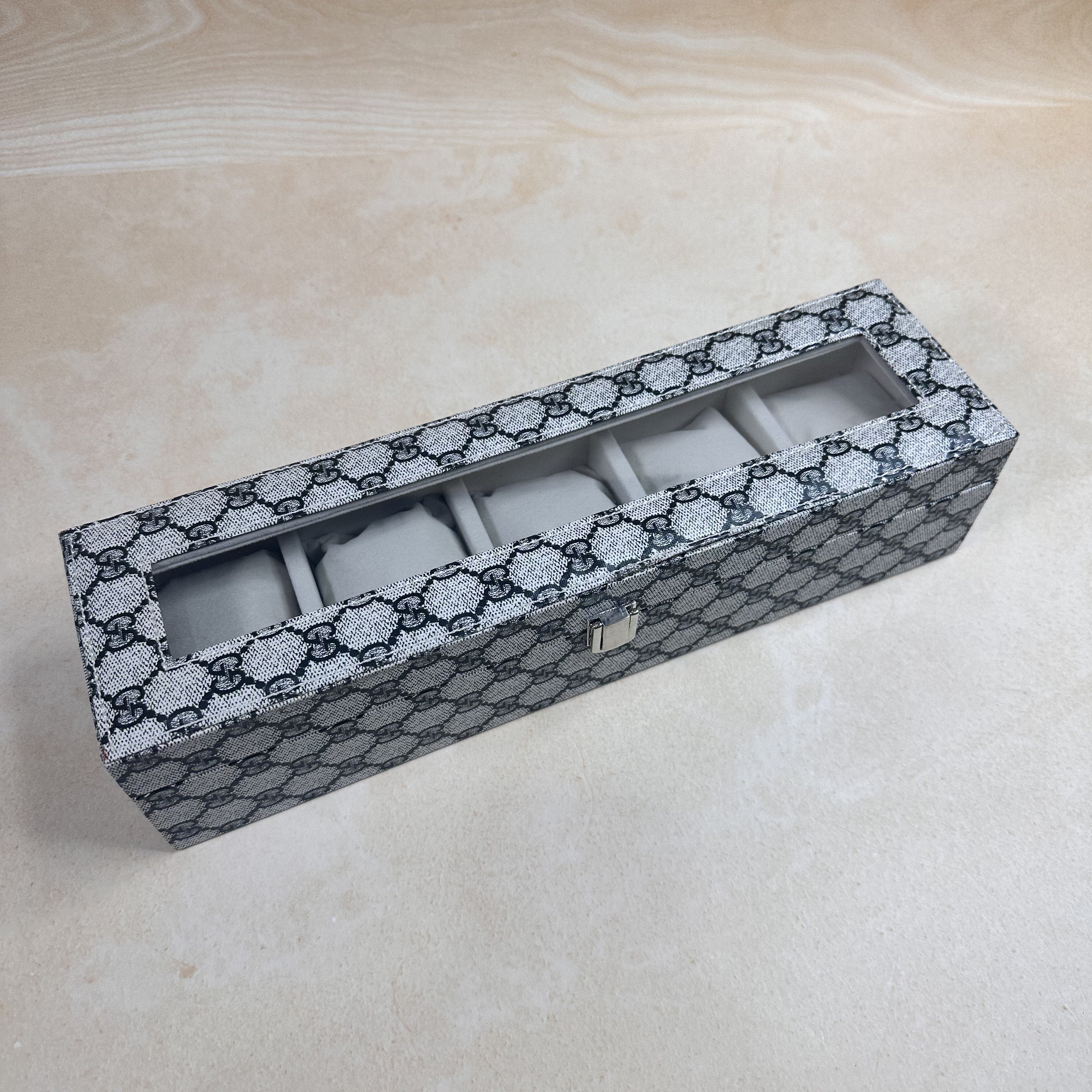 Premium 5 Slot Watch Organiser Box With Glass Top