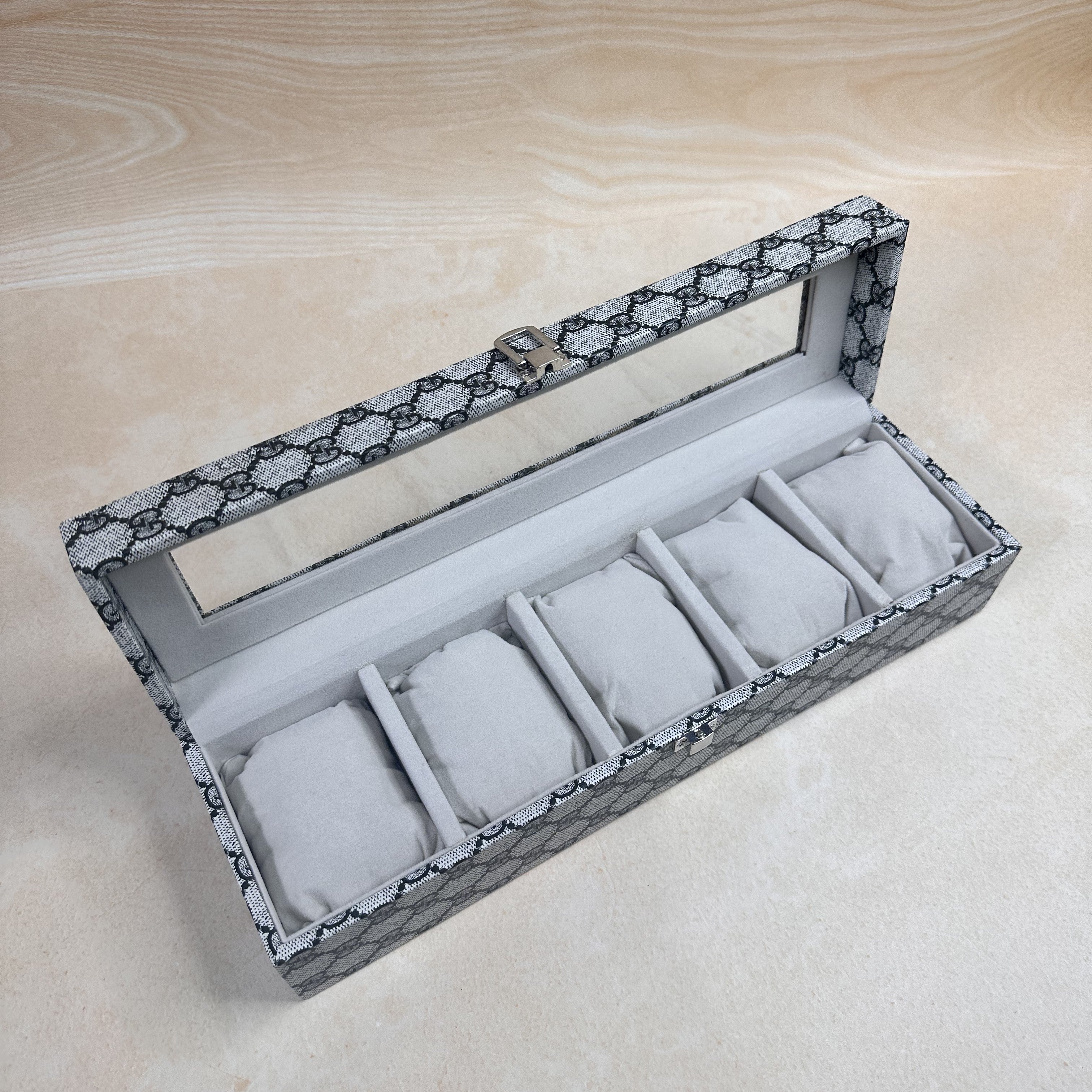 Premium 5 Slot Watch Organiser Box With Glass Top