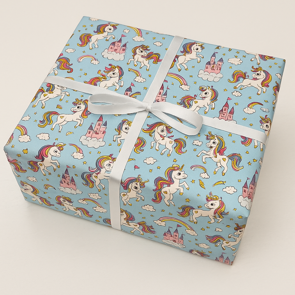 Whimsical unicorn gift wrapping paper by LA TROVE.