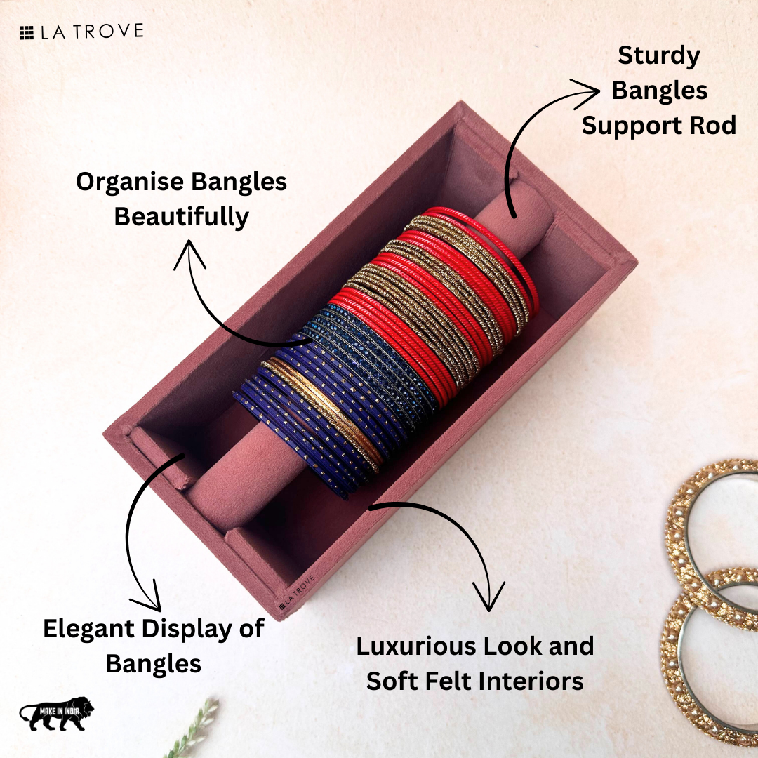 Dark pink velvet bangle single rod organiser tray for elegant bangle display.