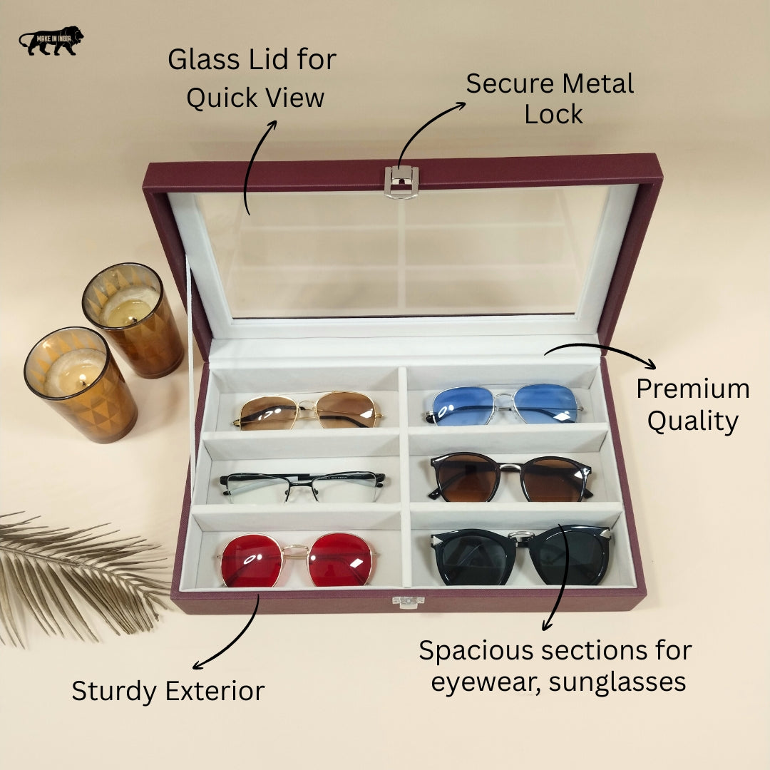 TBT 6-Slot Sunglass Organiser Box with Glass Top