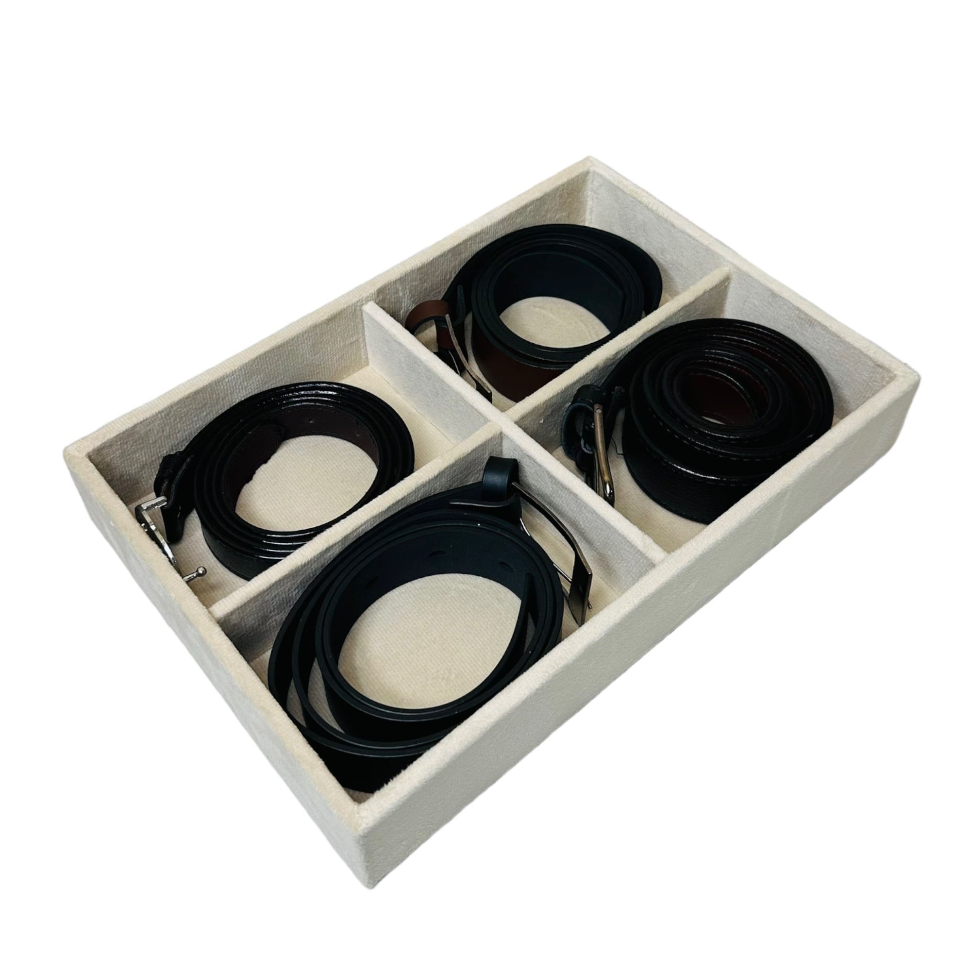 Cream velvet 4-slot belt tray with plush lining – Latrove.