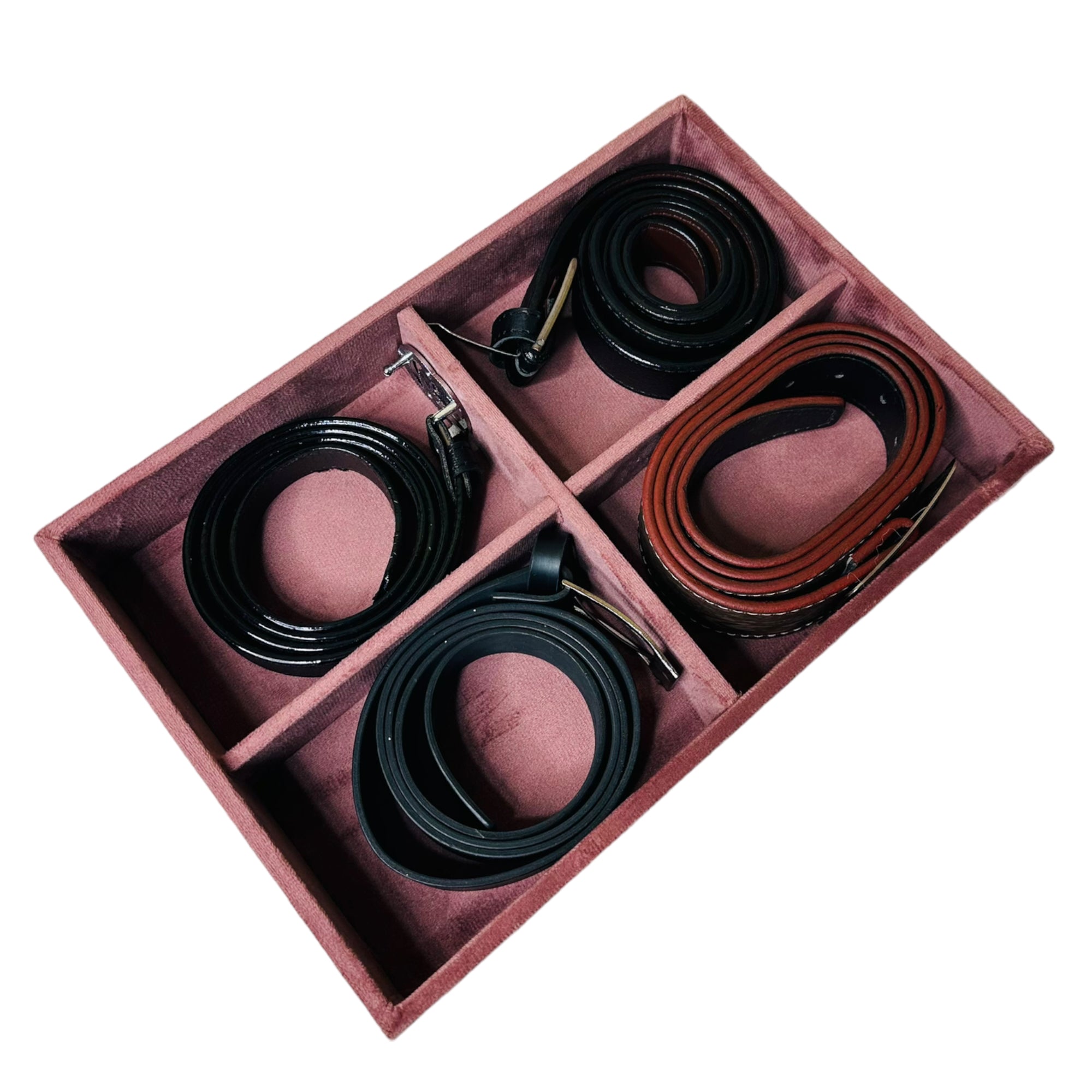 4 Slot Velvet Belt Tray