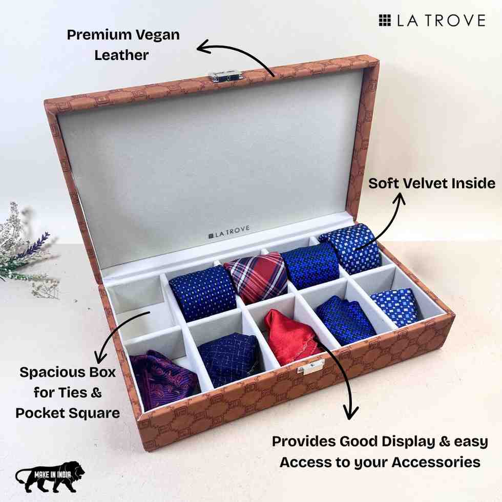 Designer 10 Slot Tie & Pocket Square Box