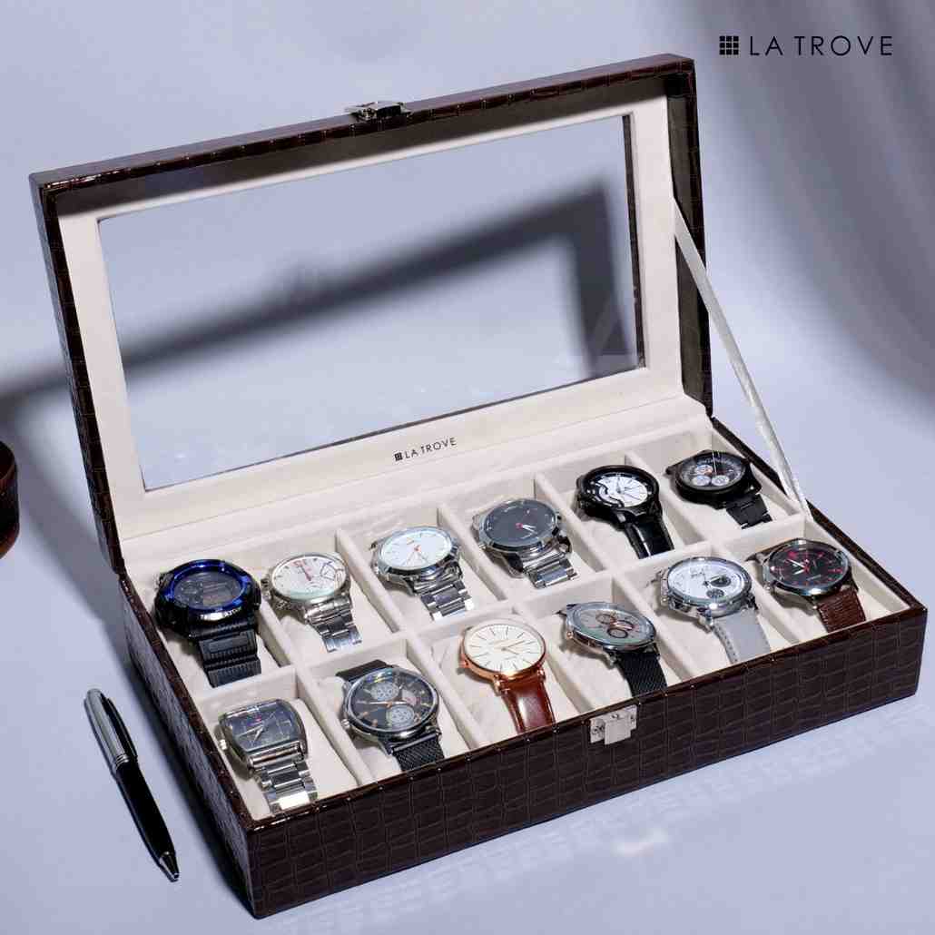 12 Slot Watch Box ( With Glass Top)