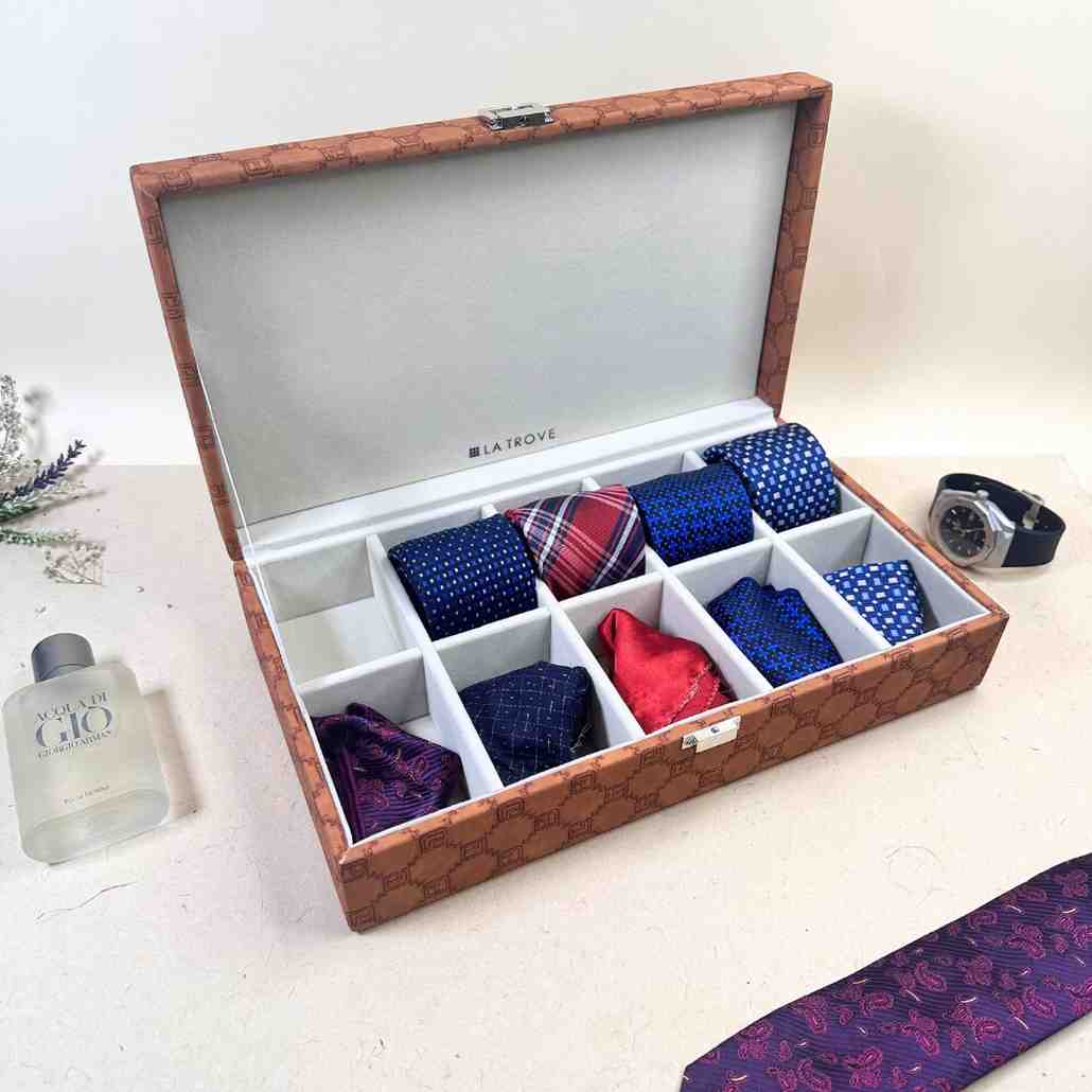 Designer 10 Slot Tie & Pocket Square Box