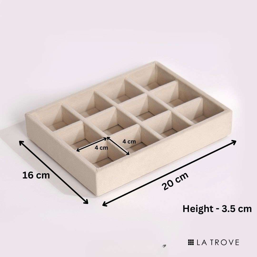 Dimensions of La Trove Luxury 12 Grid Jewellery Tray for wardrobe drawer and dresser jewellery organisation