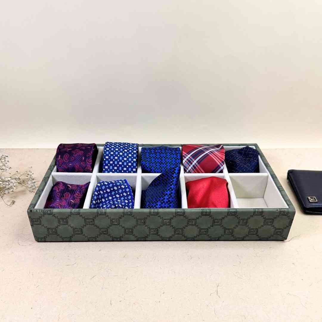 Designer 10-Slot Tie & Pocket Square Organiser Tray