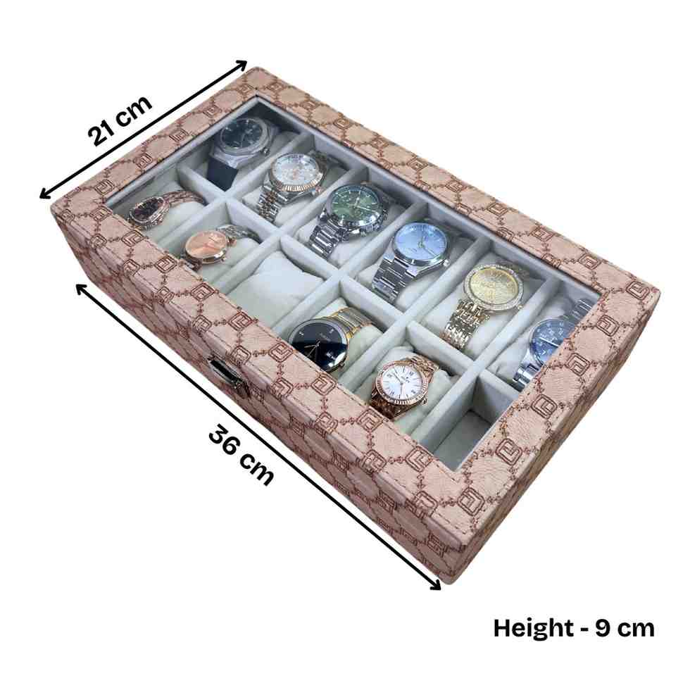 Designer 12-Slot Watch Box with Glass Top