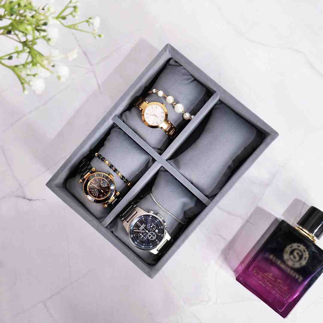 4 Slot Watch Tray Organiser for Drawer & Dresser – Premium Velvet Storage