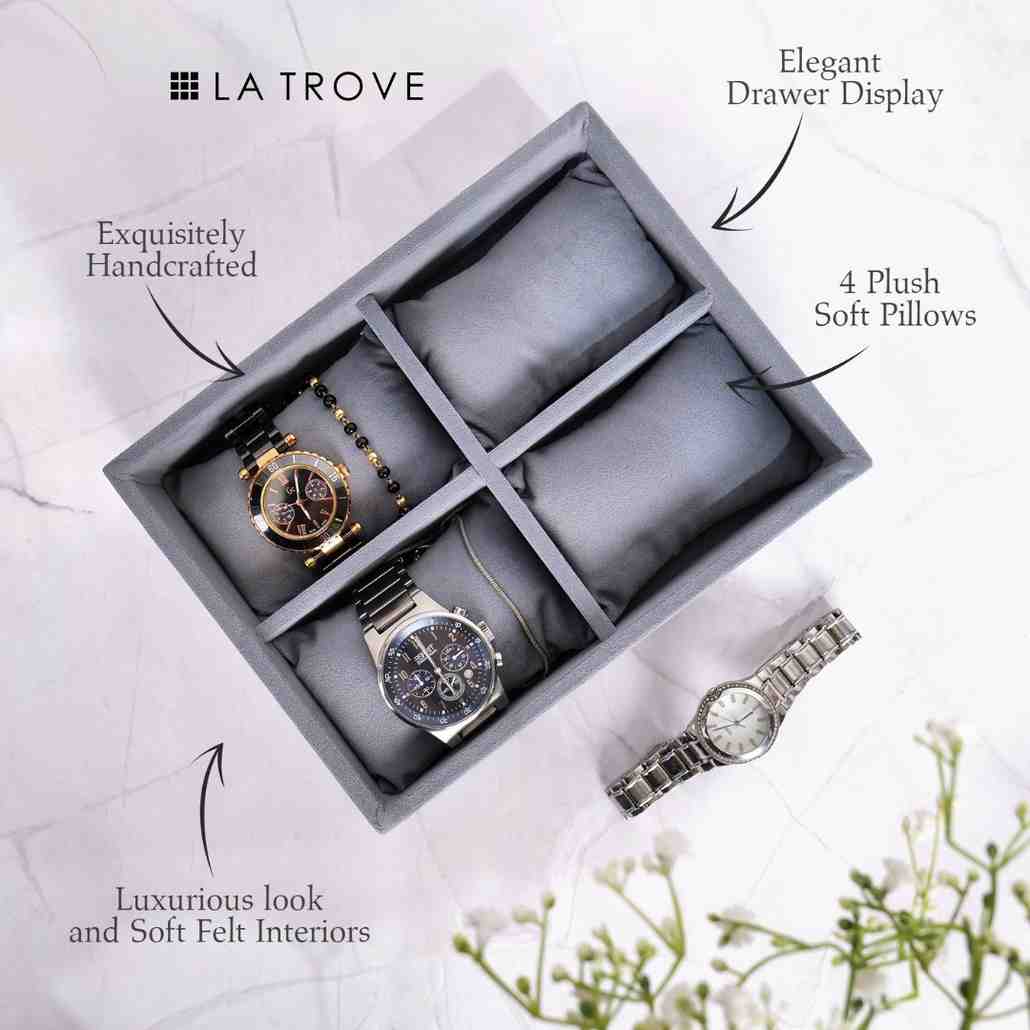 4 Slot Watch Tray Organiser for Drawer & Dresser – Premium Velvet Storage