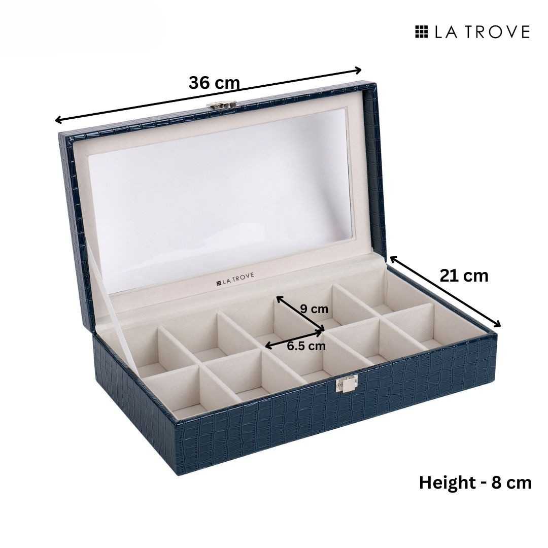 10 Slot Tie Pocket Square Box With Glass Top