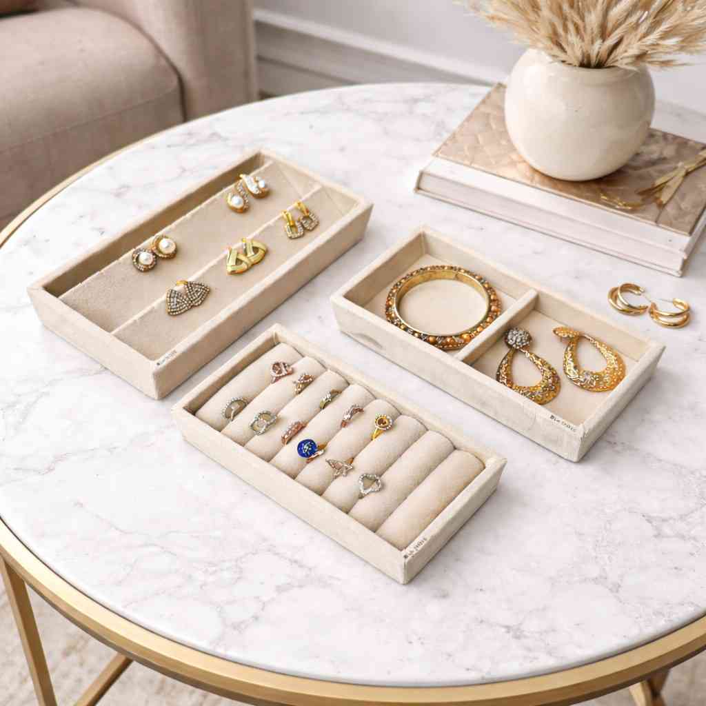Mini Jewellery Tray Set – Ring, Earring & 2 Grid Organizer