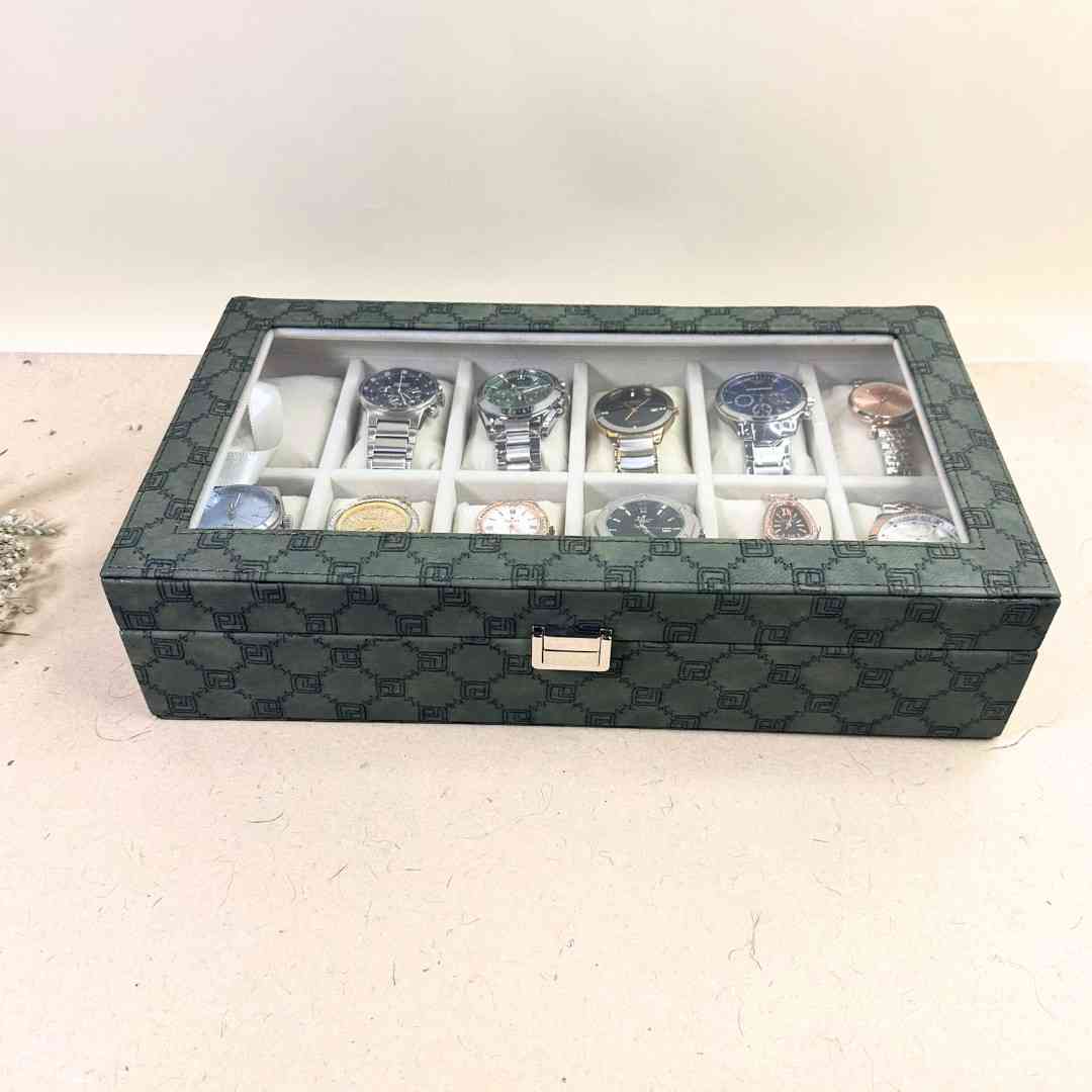 Designer 12-Slot Watch Box with Glass Top