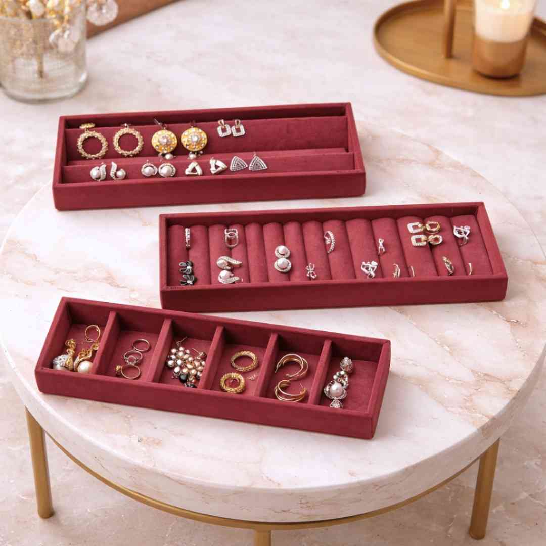 Jewellery Tray Combo for Earrings, Rings & 6 Grid Organizer
