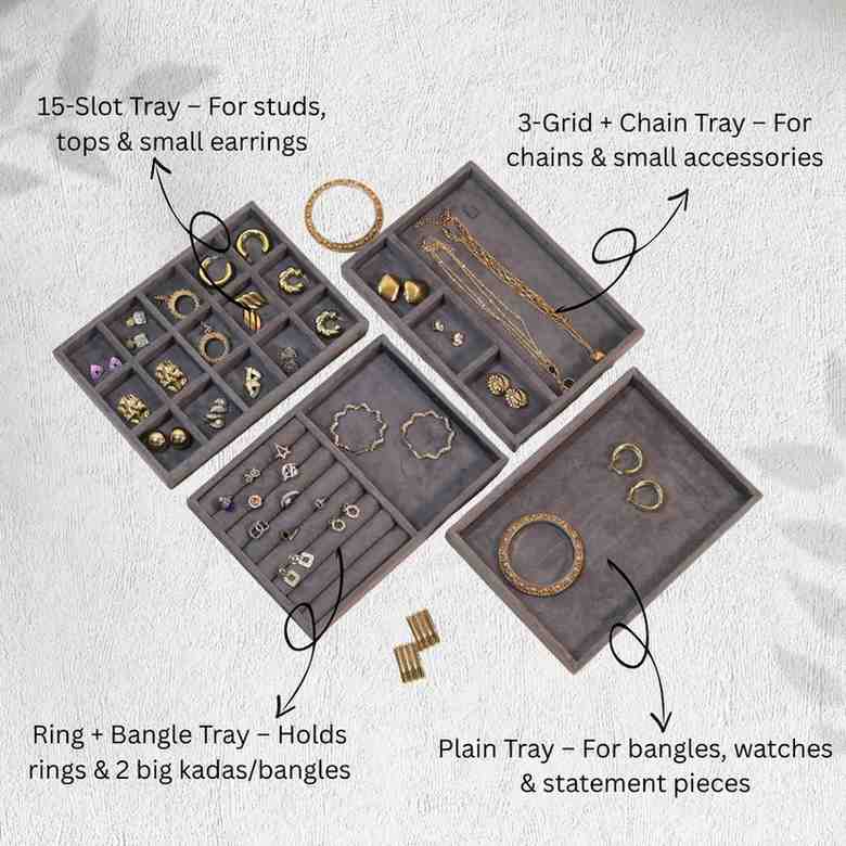 TBT Set of 4 Suede Drawer Jewelry Organizer Trays