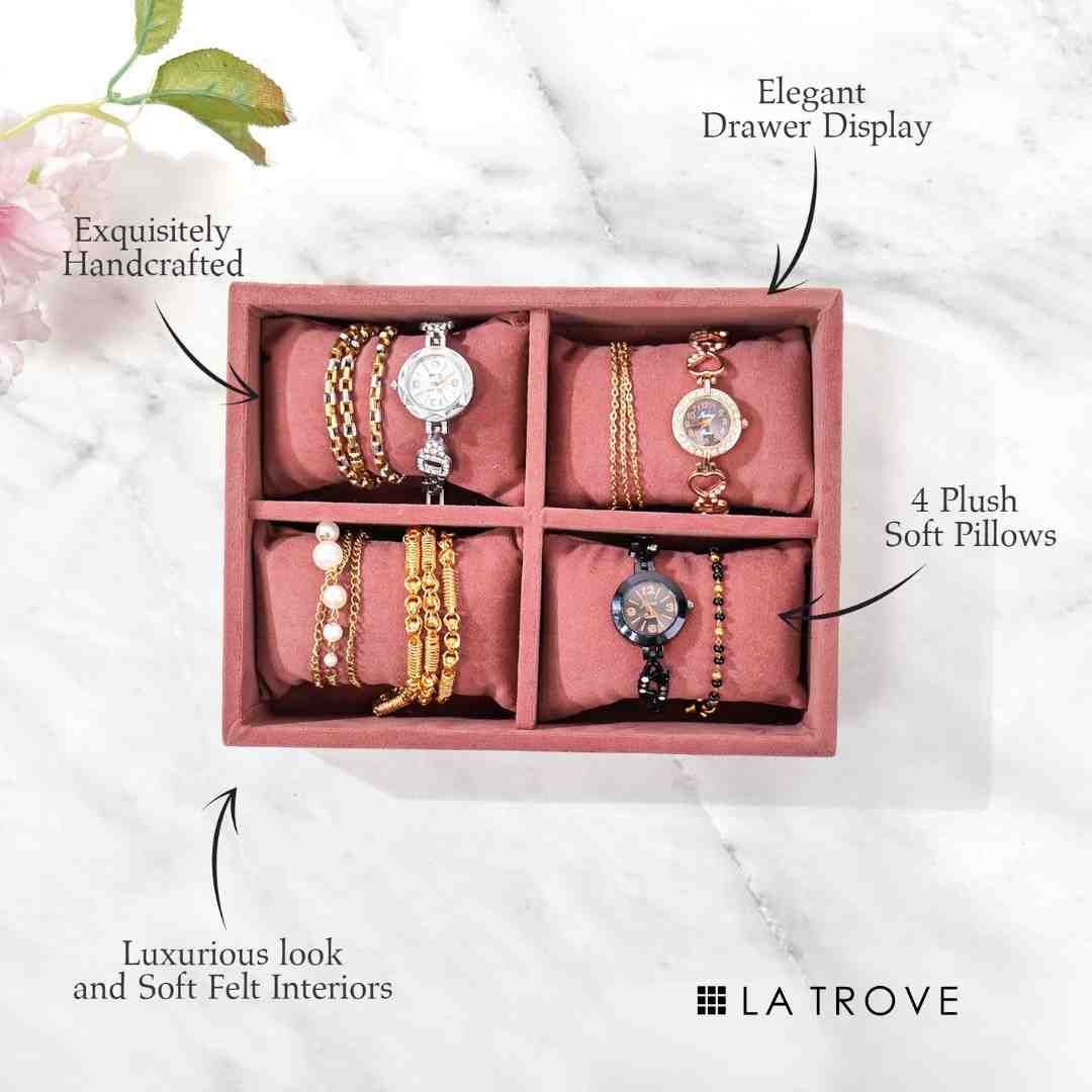 4 Slot Watch Tray Organiser for Drawer & Dresser – Premium Velvet Storage