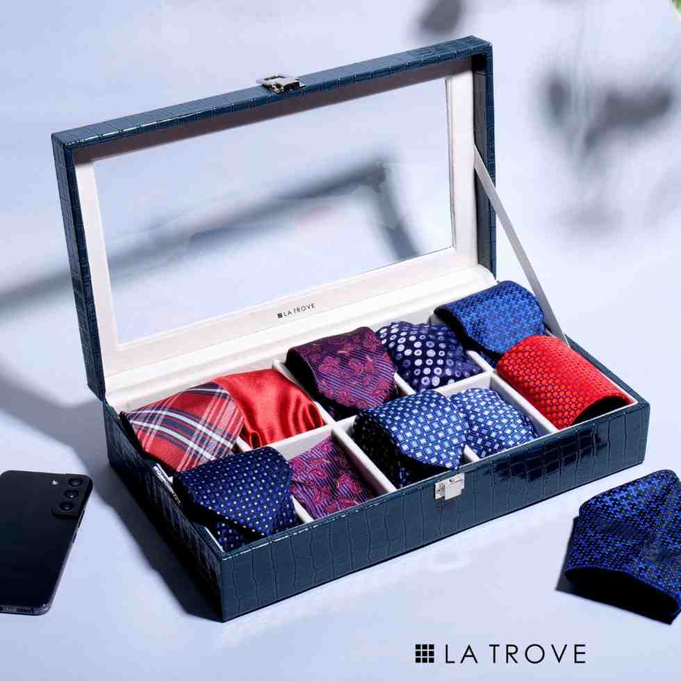 10 Slot Tie Pocket Square Box With Glass Top