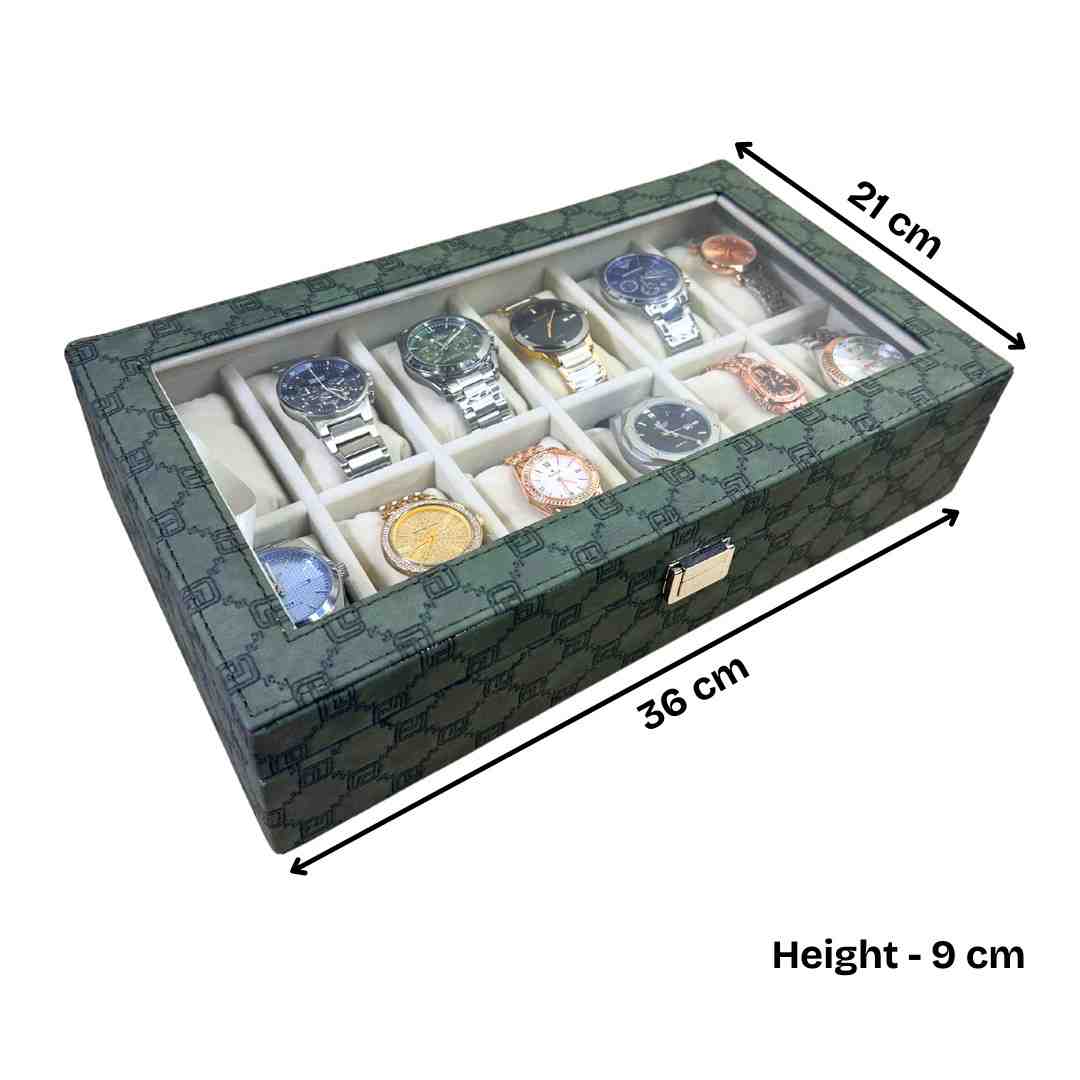 Designer 12-Slot Watch Box with Glass Top