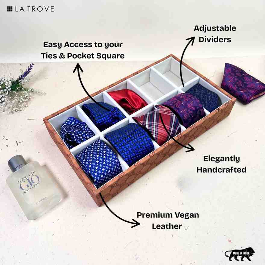 Designer 10-Slot Tie & Pocket Square Organiser Tray