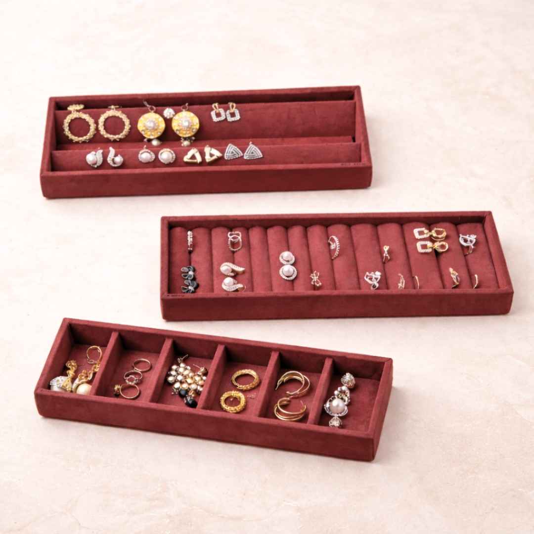 Jewellery Tray Combo for Earrings, Rings & 6 Grid Organizer