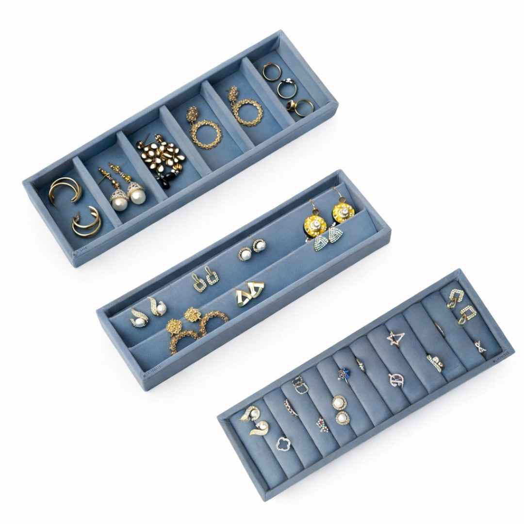 Jewellery Tray Combo for Earrings, Rings & 6 Grid Organizer