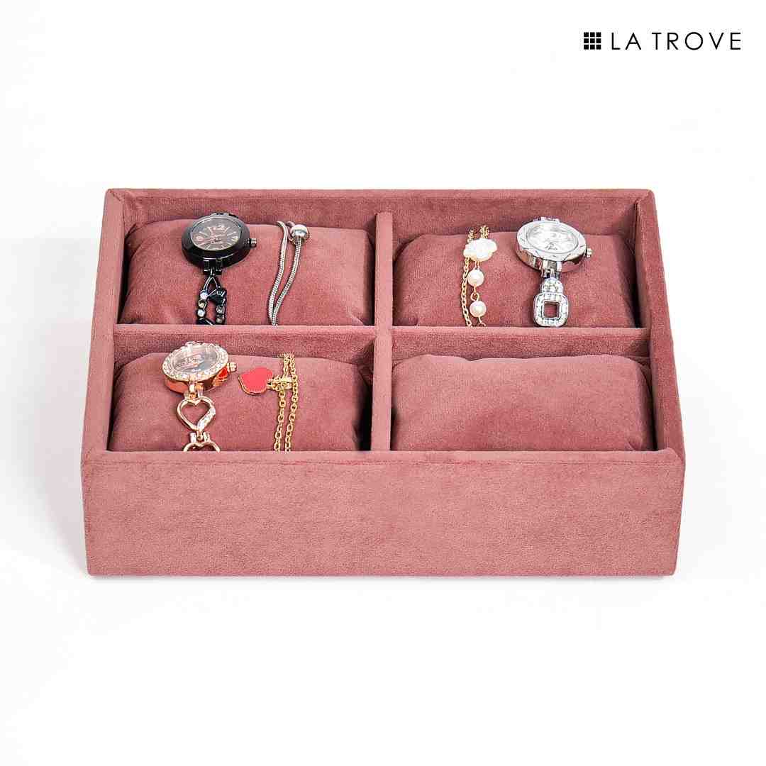 4 Slot Watch Tray Organiser for Drawer & Dresser – Premium Velvet Storage