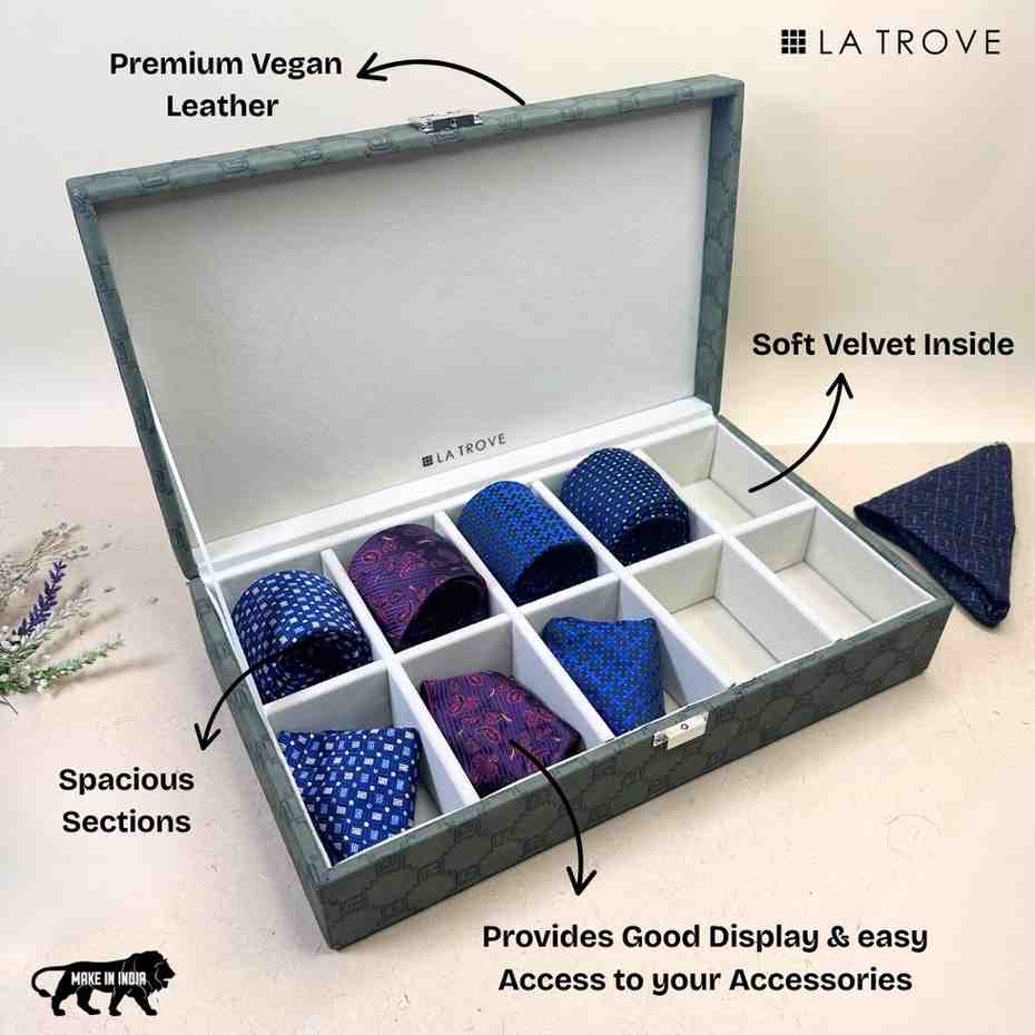 Designer 10 Slot Tie & Pocket Square Box