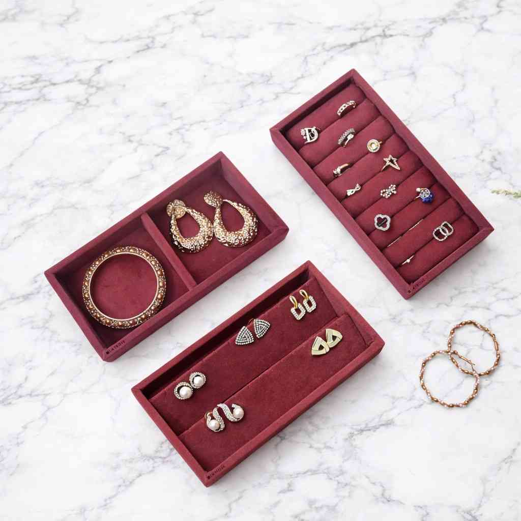 Mini Jewellery Tray Set – Ring, Earring & 2 Grid Organizer